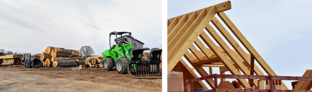 Wood piles and a roof made of wood