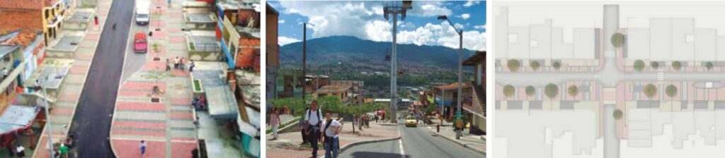 Tres imágenes de Medellín donde se aumento de la arborización y áreas verdes, así como un nuevo corredor urbano que dinamizó indirectamente las actividades comerciales de la zona y se convirtió en un nuevo espacio comunitario de encuentro.