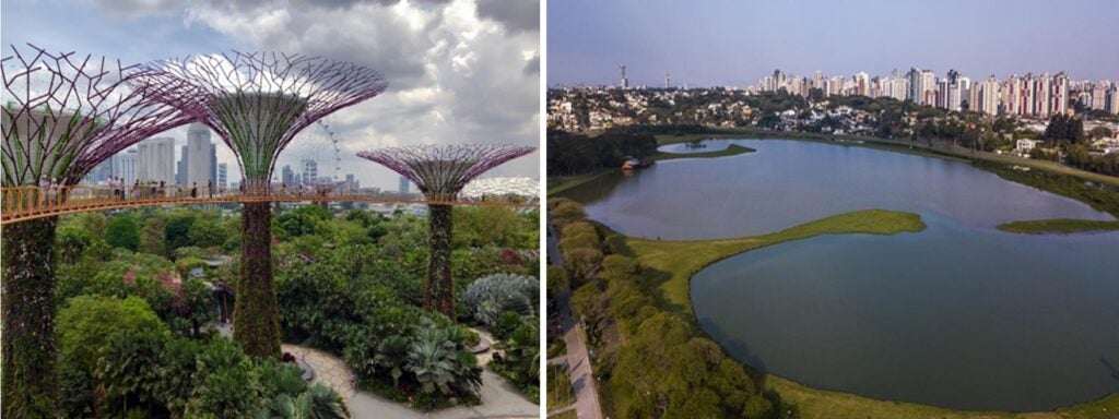  Park with vertical gardens, Singapore and  Parque da Cidade, Curitiba, Brazil.