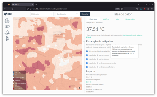 mapa con isla de calor