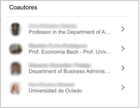 Lista de coautores dentro del perfil del investigador