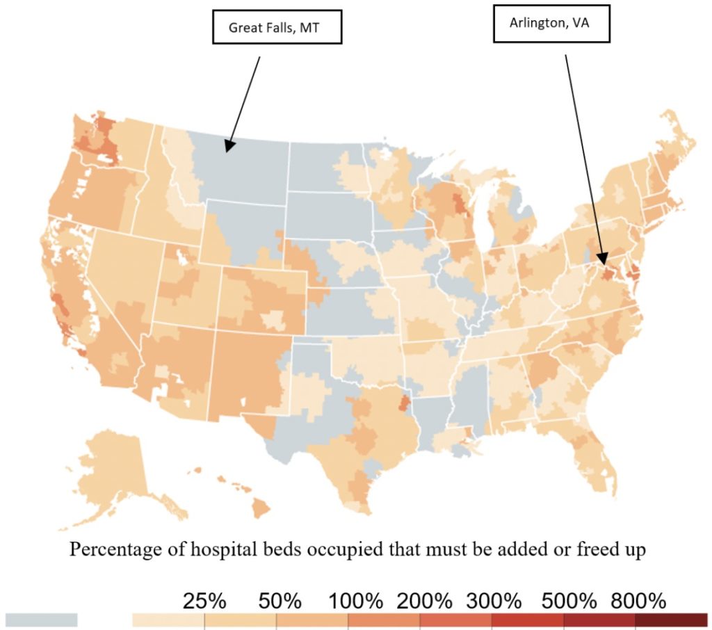 Estimates of Hospital Bed Capacity with 40% of Adults Infected with COVID-19 over 18 Months