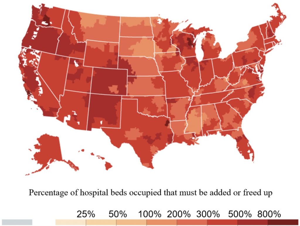 Estimates of Hospital Bed Capacity with 60% of Adults Infected with COVID-19 over 6 Months