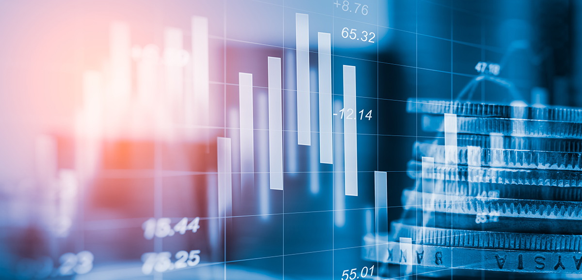 Stock market or forex trading graph and candlestick chart suitable for financial investment concept. Economy trends background for business idea and all art work design. Abstract finance background.