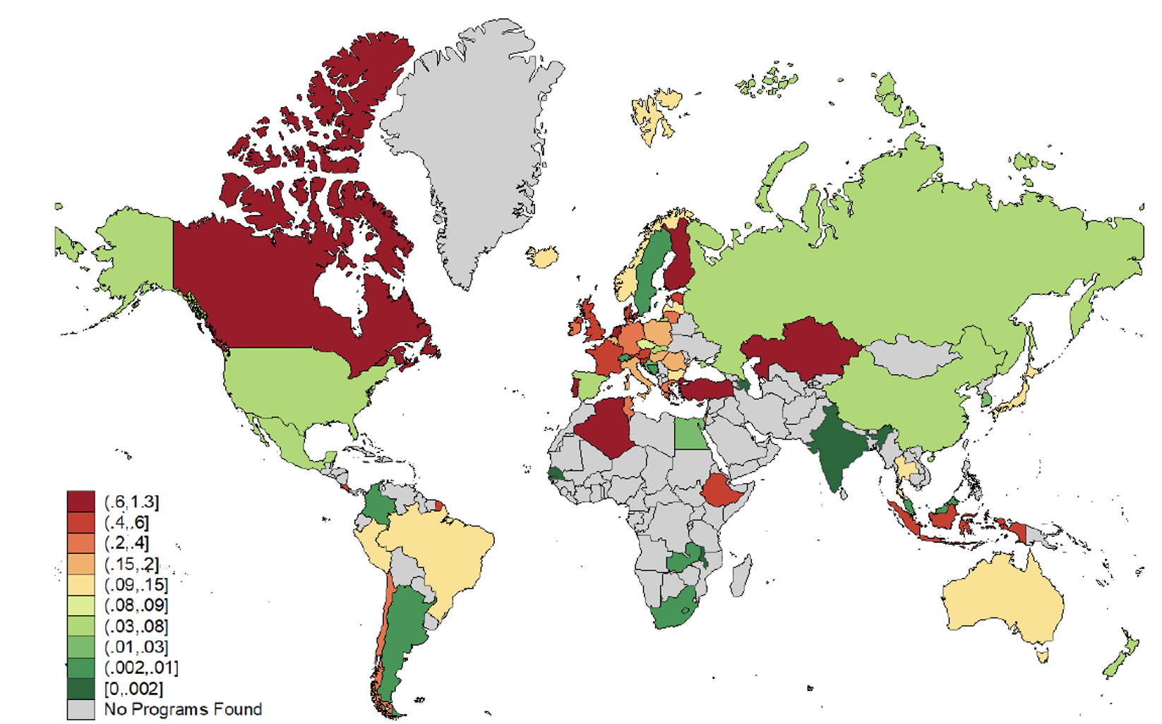 Average of annual budget/GDP (%) of government’s entrepreneurial finance policies active between 1995 and 2019