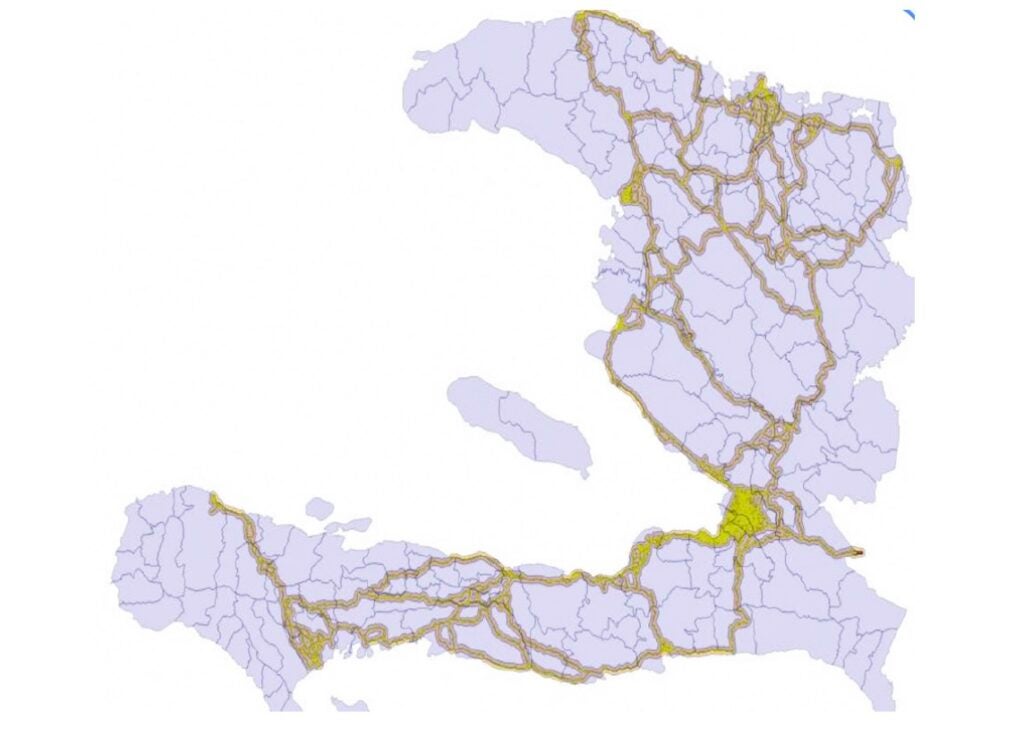 Mapa de principales carreteras de Haití obtenido a partir de datos de telefonía móvil