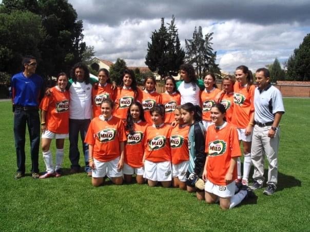 School girls in a soccer team.