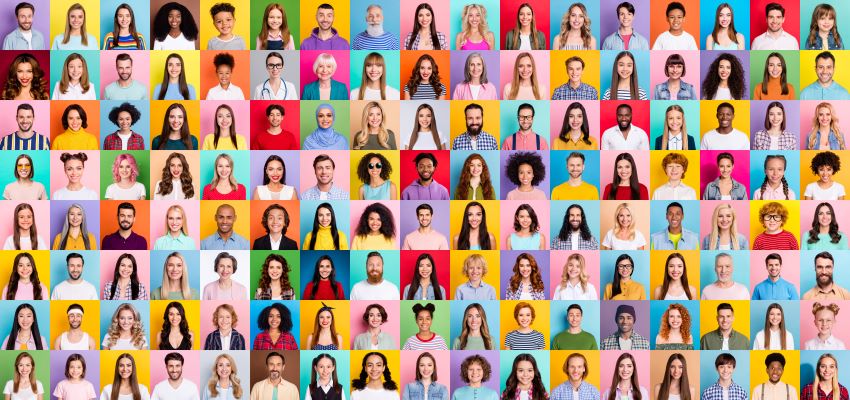 Recortes de retratos de personas de distintas razas,